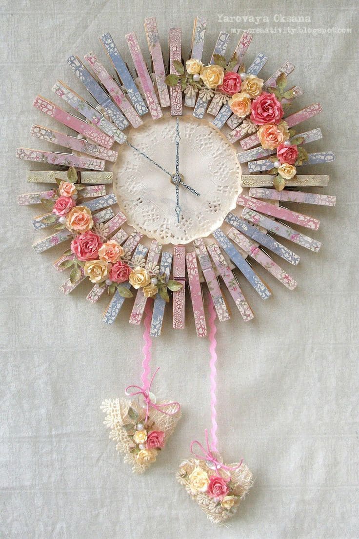 Charming Pastel Clothespin Flower Clock