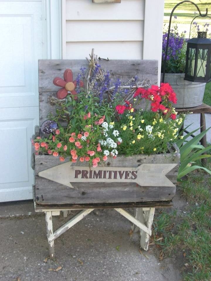 Charming Primitive Flower Cart Display