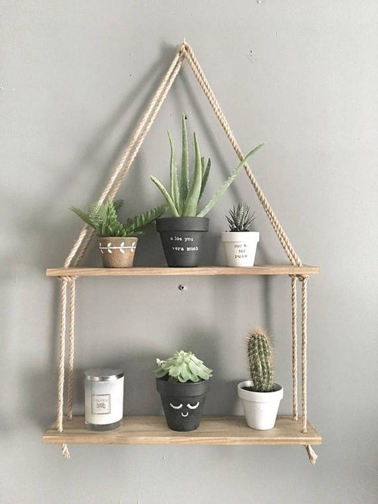 Charming Rope-Hung Wooden Shelves