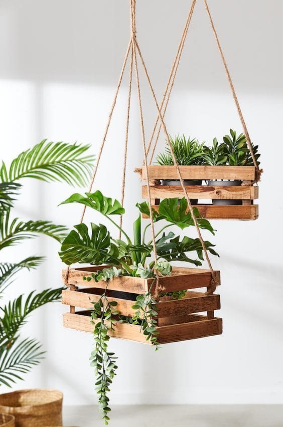 Chic Hanging Wooden Crate Planters