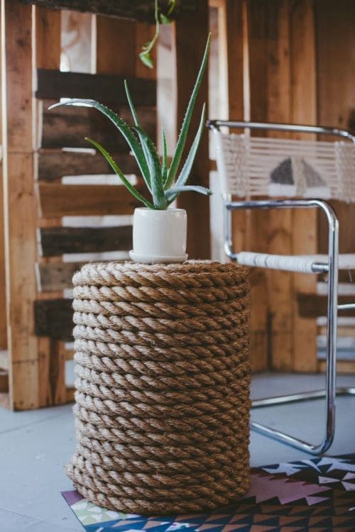 Chic Rope-Wrapped Rustic Accent Table