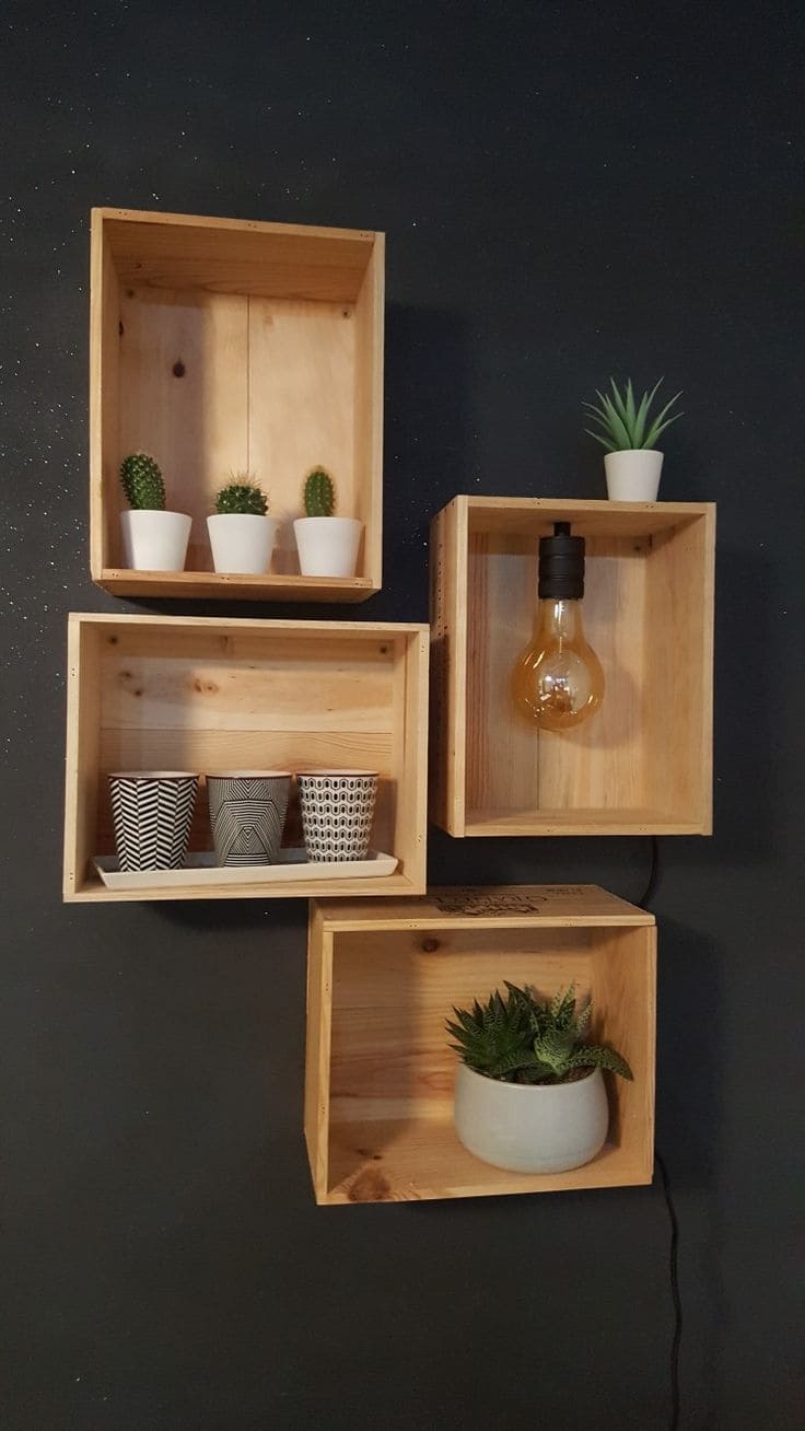 Chic Wooden Crate Wall Shelves