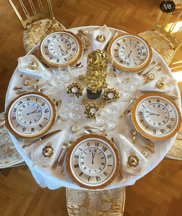 Clock-Themed New Year Table Setting