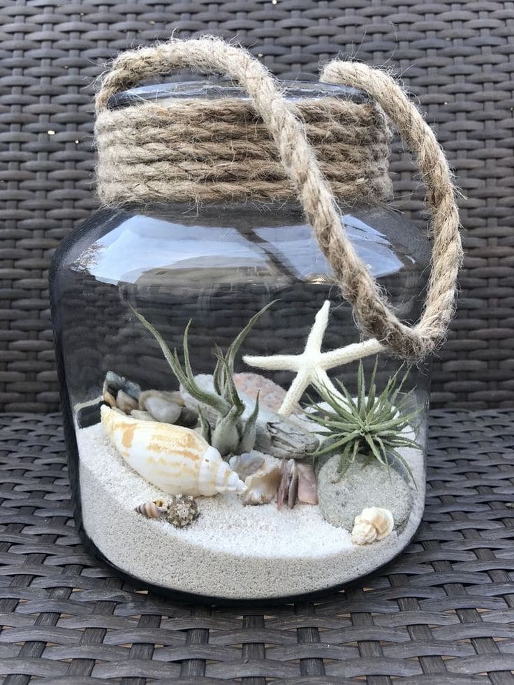 Coastal Rope Jar with Beach Treasures