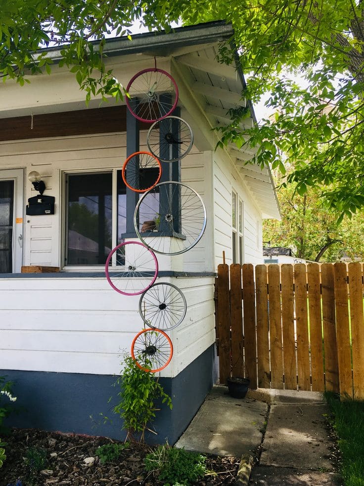 Colorful Bicycle Wheel Garden Trellis