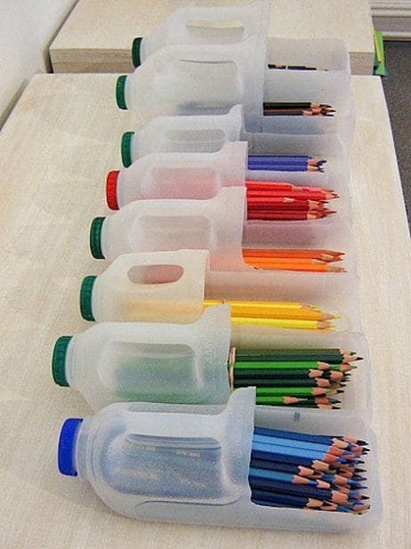 Colorful Pencil Holders from Milk Jugs