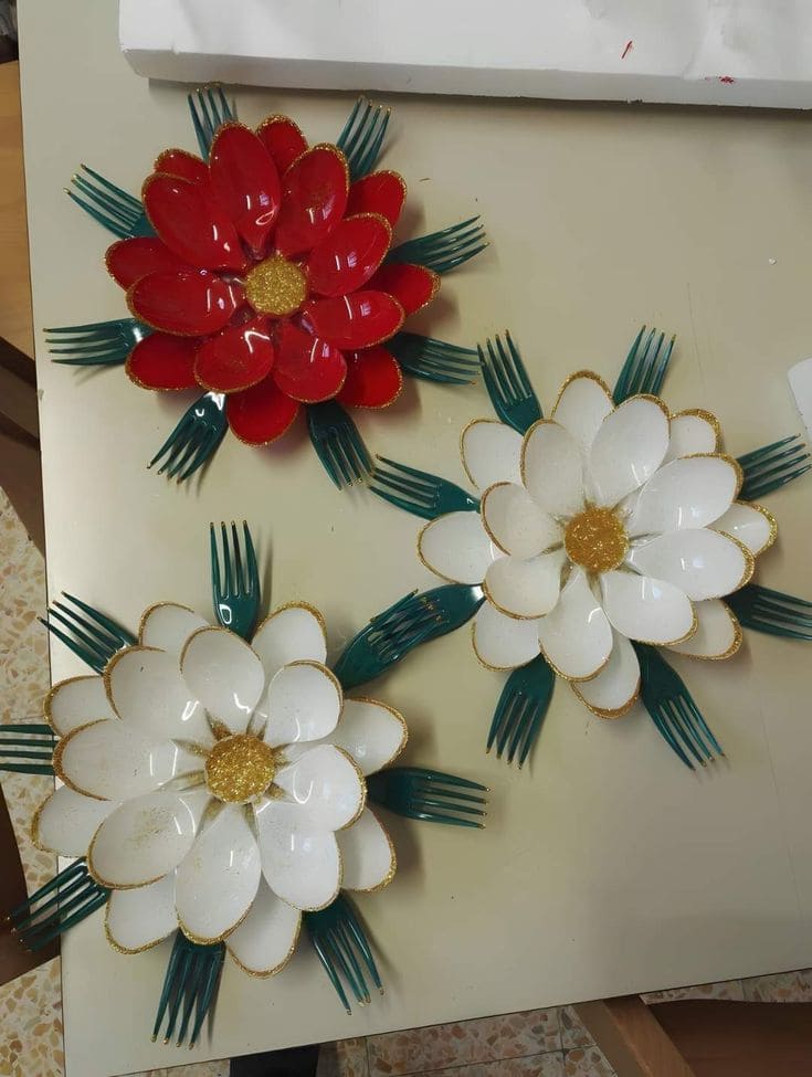 Colorful Plastic Spoon and Fork Blooms