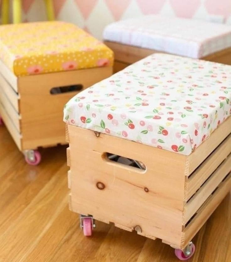 Colorful Rolling Crate Storage Seats