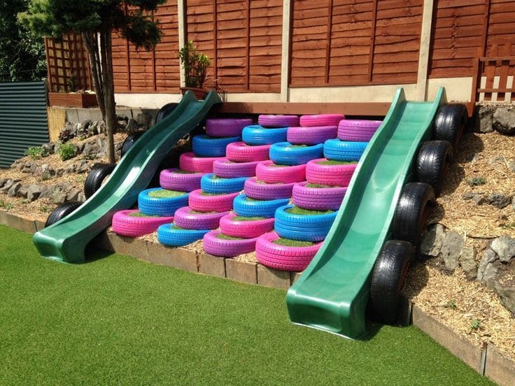 Colorful Tire-Climbing Slide Playground