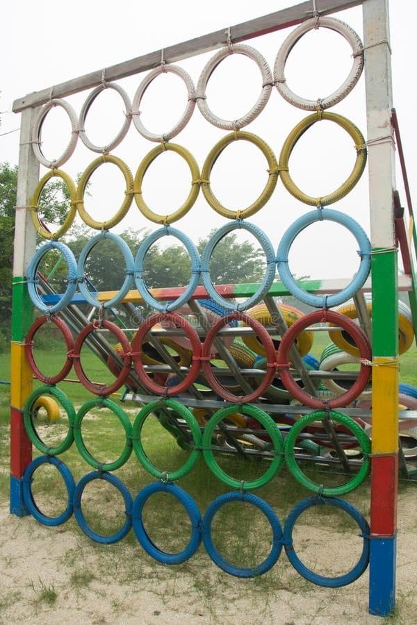 Colorful Tire Wall Climbing Fun