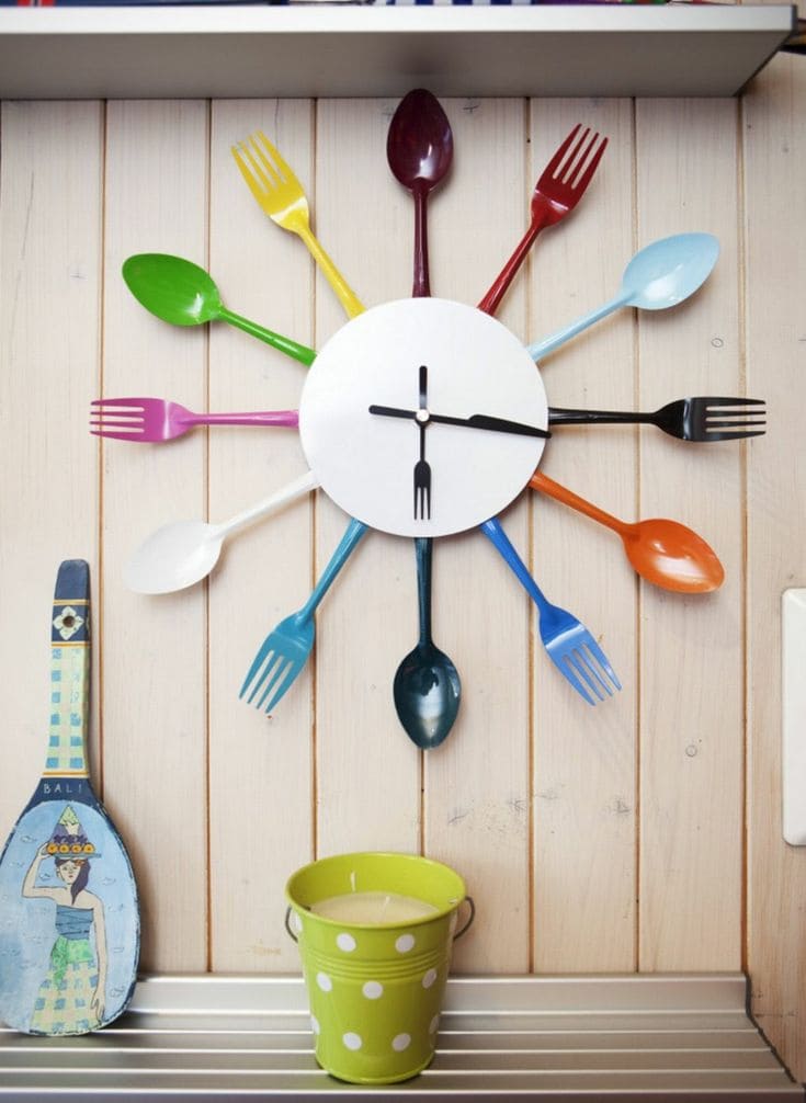 Colorful Utensil Wall Clock for Kitchens