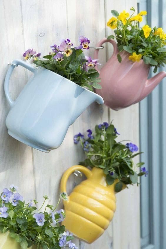 Colorful Wall-Mounted Teapot Planters