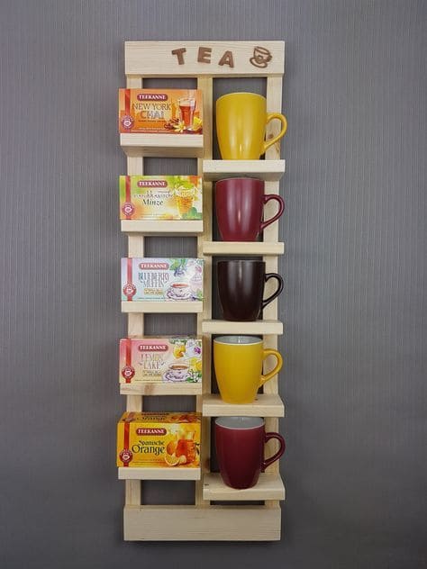 Compact Rustic Tea and Mug Display