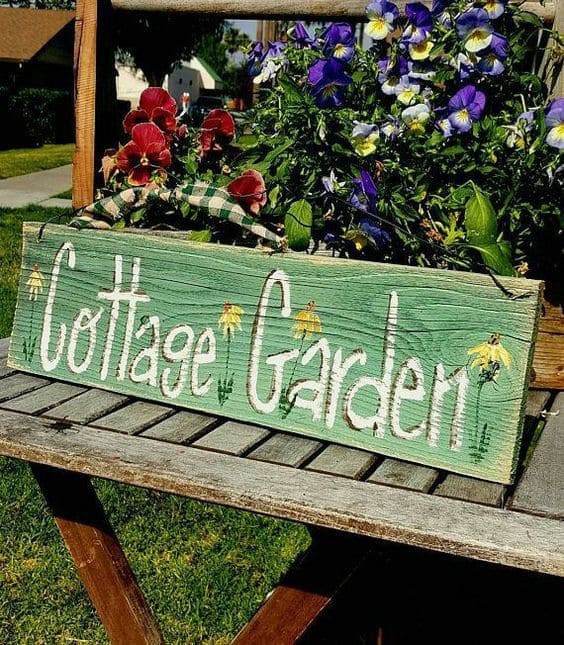 Cottage Garden Sign with Floral Accents