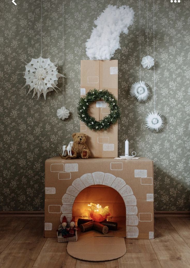 Cozy Cardboard Fireplace with Holiday Glow