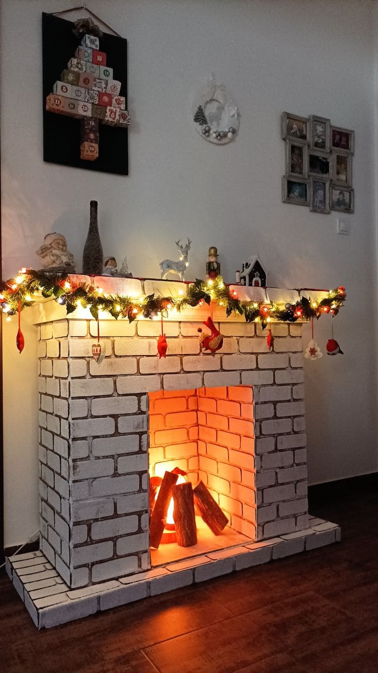 Cozy Faux Brick Christmas Fireplace