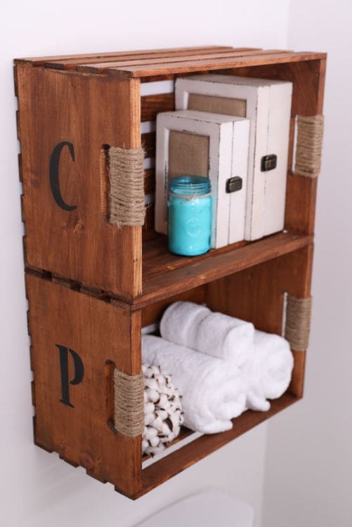 DIY Wooden Crate Bathroom Shelves