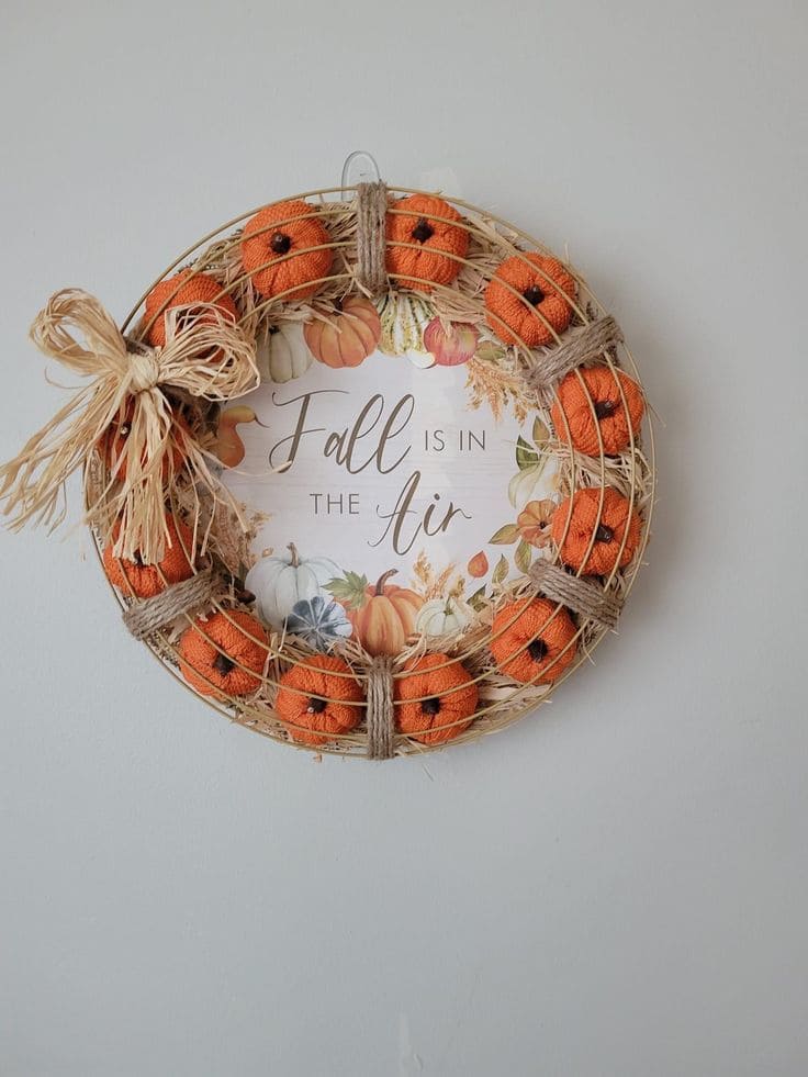 DIY Yarn Pumpkin Fall Wreath