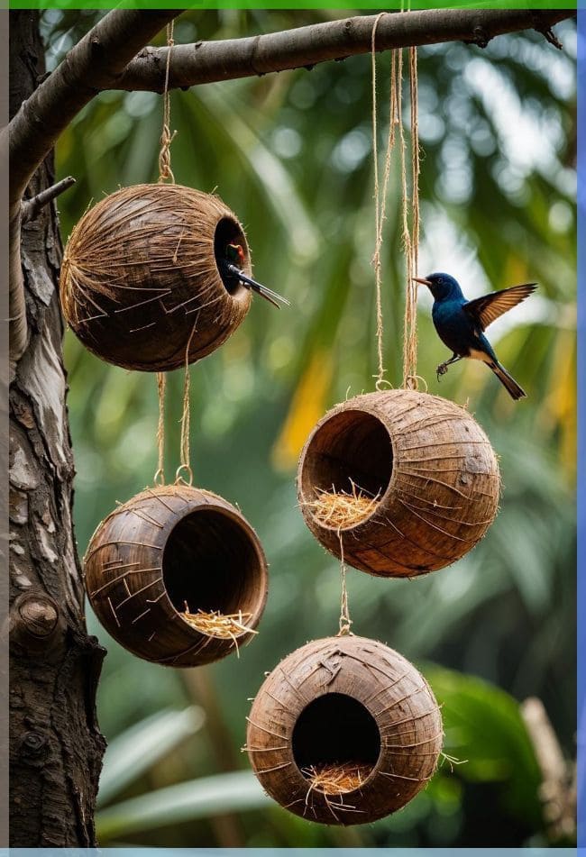 Eco-Friendly Coconut Shell Birdhouses