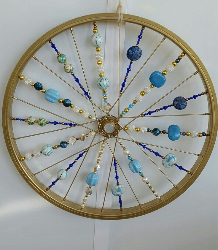 Elegant Bicycle Wheel Beaded Wall Art