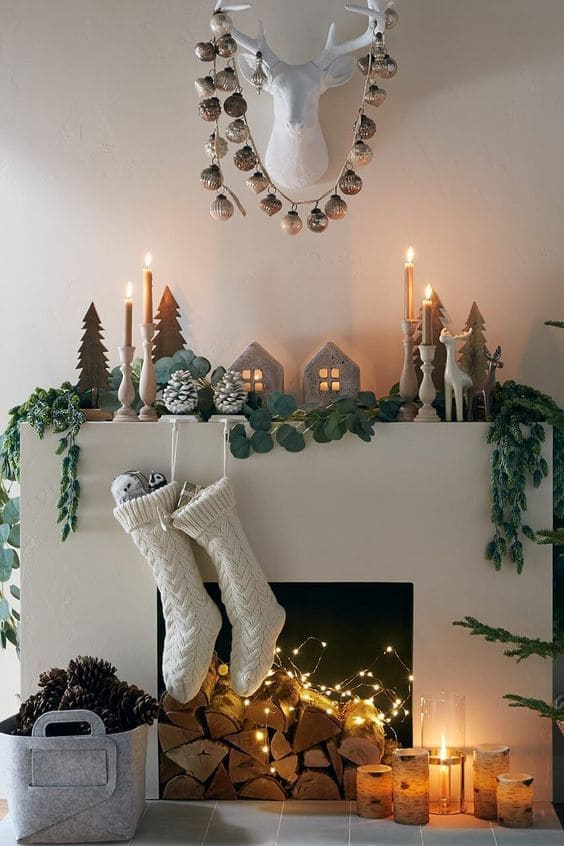 Elegant Christmas Mantel with Cozy Charm