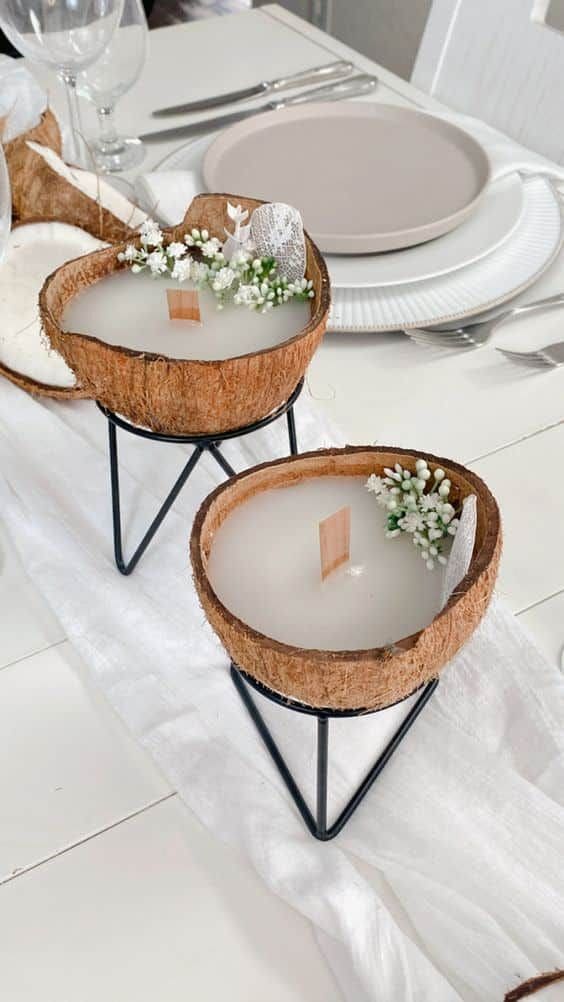 Elegant Coconut Shell Candle Holders