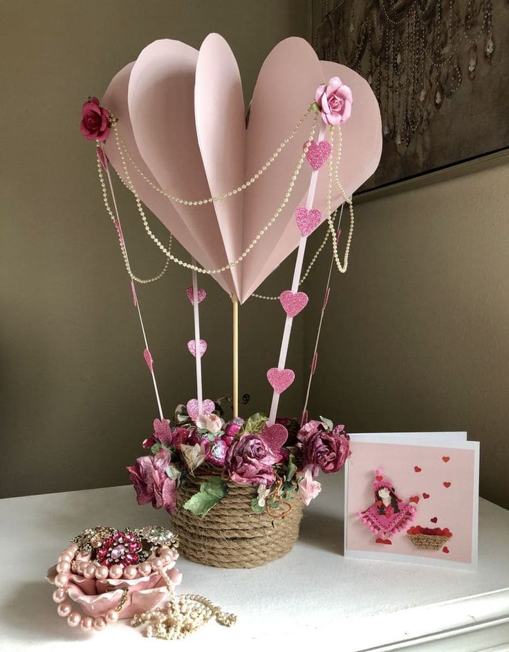 Elegant Hot Air Balloon Valentines Centerpiece