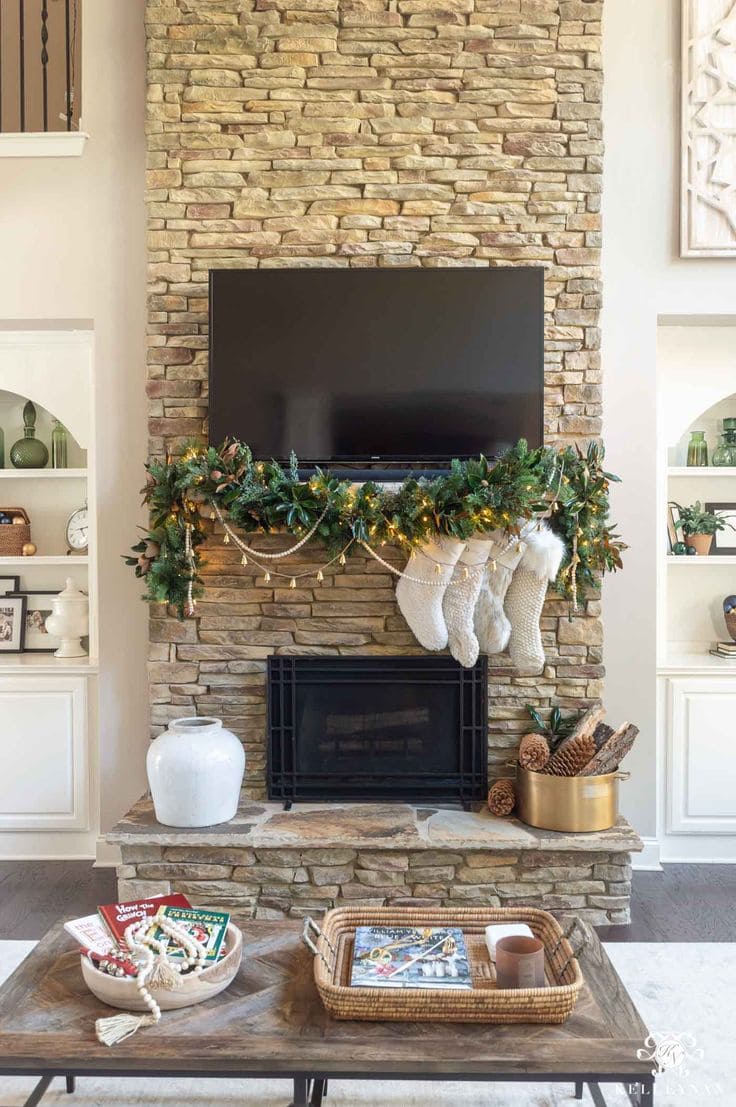 Elegant Stone Fireplace Christmas Charm