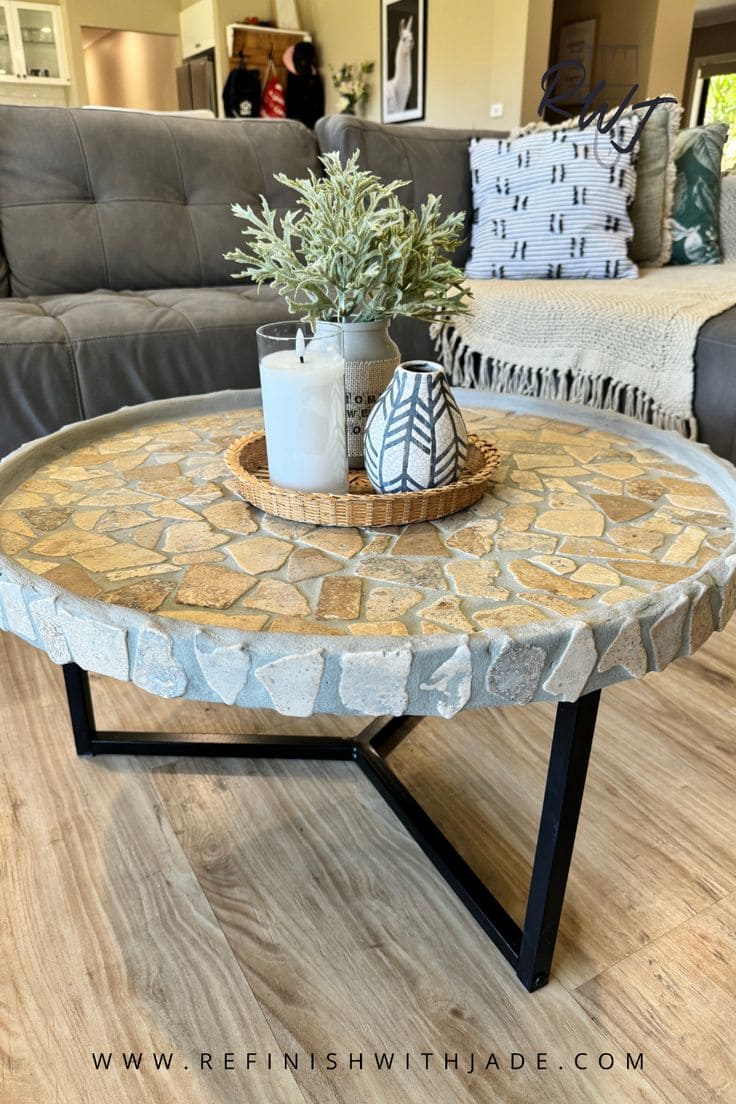 Elegant Stone Mosaic Recycled Coffee Table