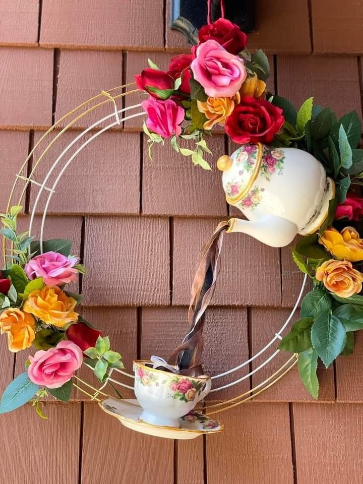 Enchanting Floral Teapot Wreath Decor