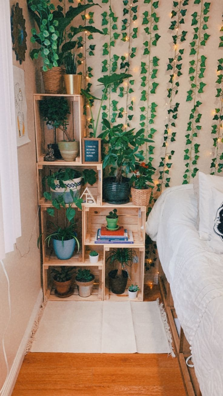 Enchanting Wooden Crate Plant Display Corner