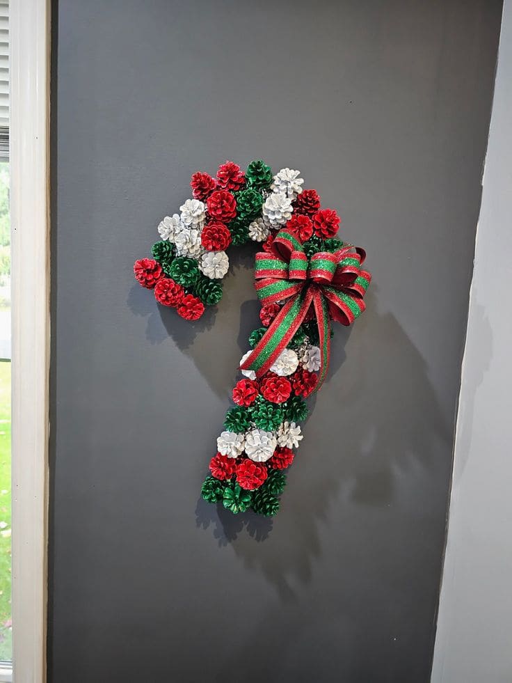 Festive Pinecone Candy Cane Wreath