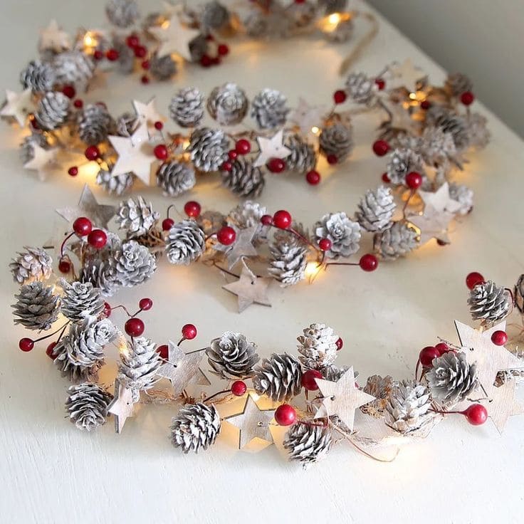 Festive Pinecone and Star Garland