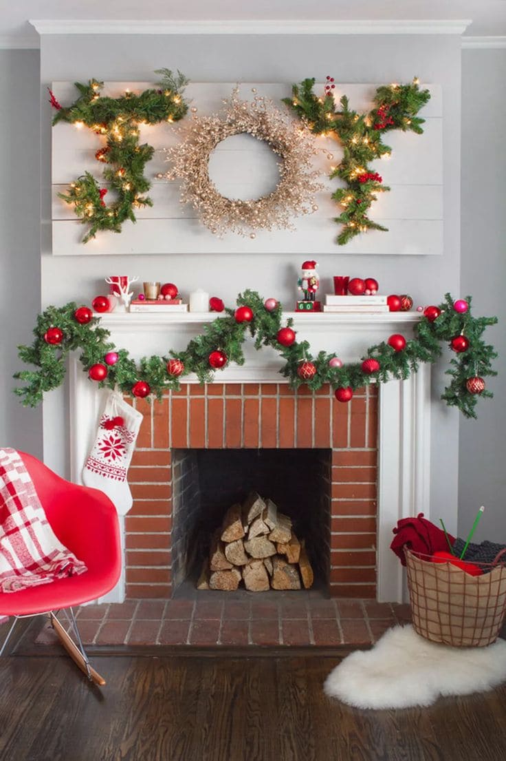 Festive Red and Green Christmas Mantel