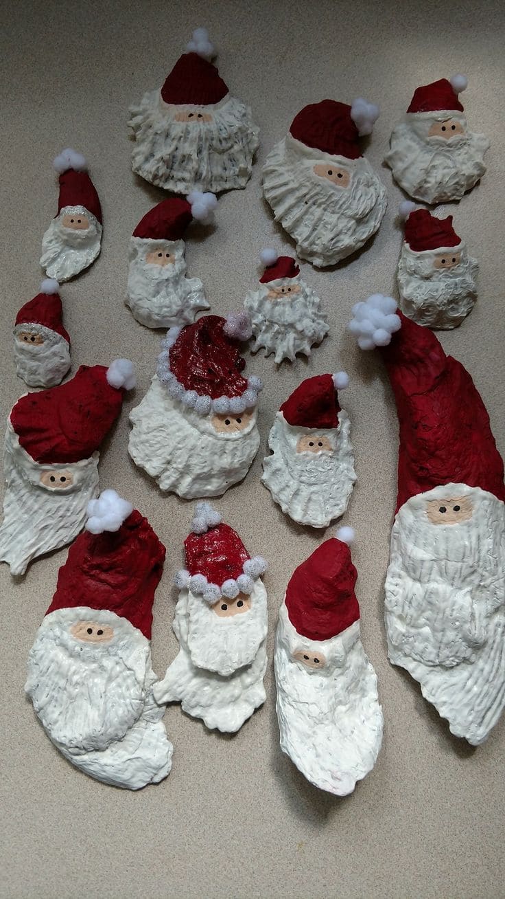 Festive Santa Oyster Shell Decorations