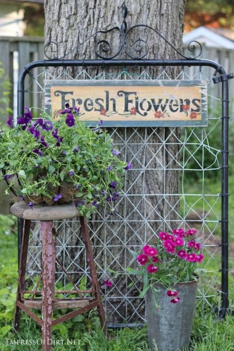 Fresh Flowers Garden Sign with Rustic Flair