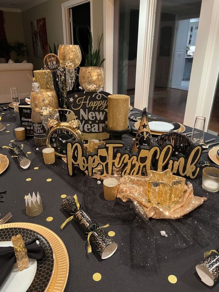 Glamorous Black and Gold New Year Table