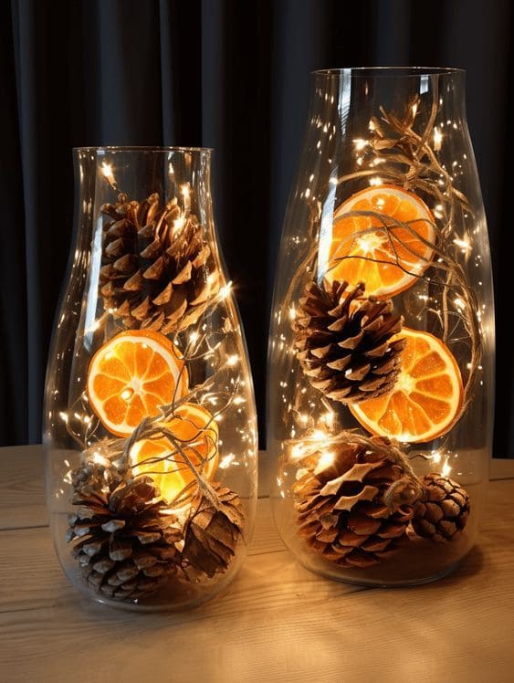 Glamorous Pinecone and Dried Orange Lanterns