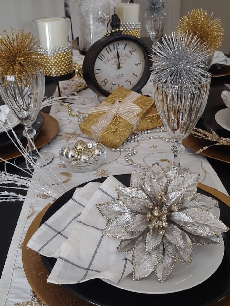 Glamorous Silver and Gold New Year Table Design