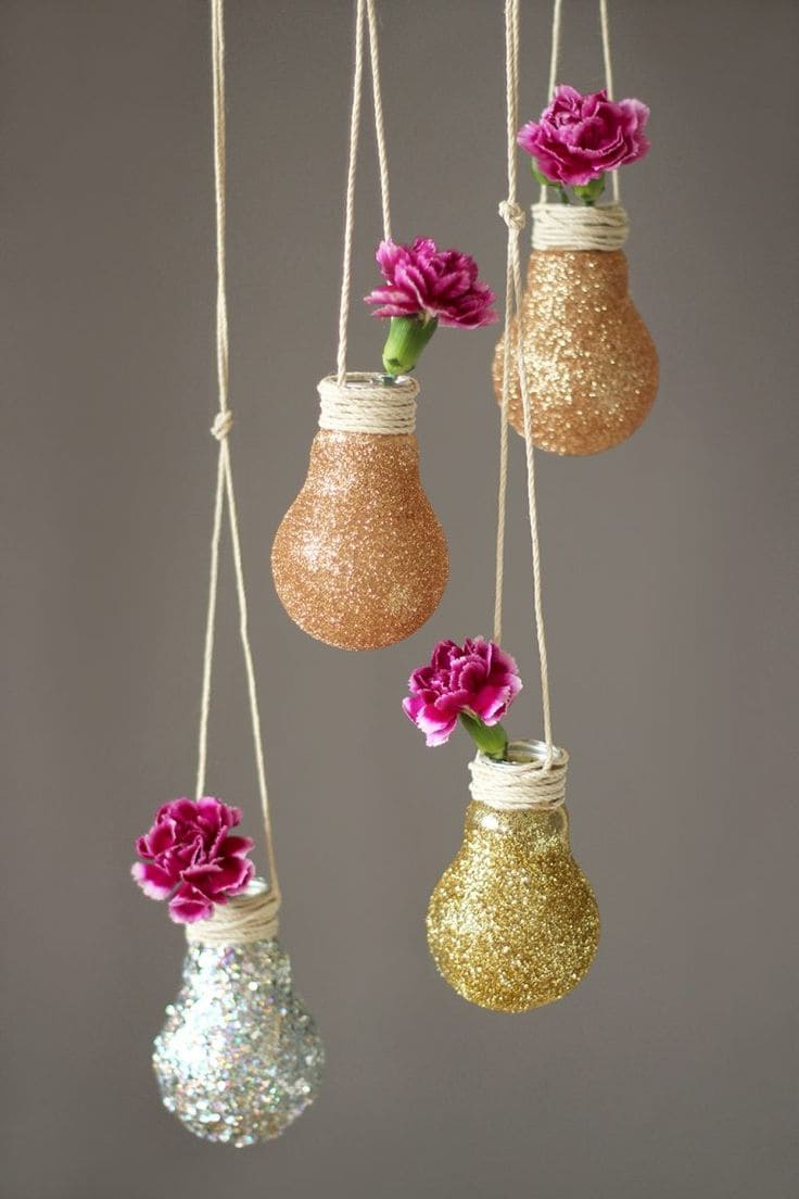 Glittering Hanging Light Bulb Vases