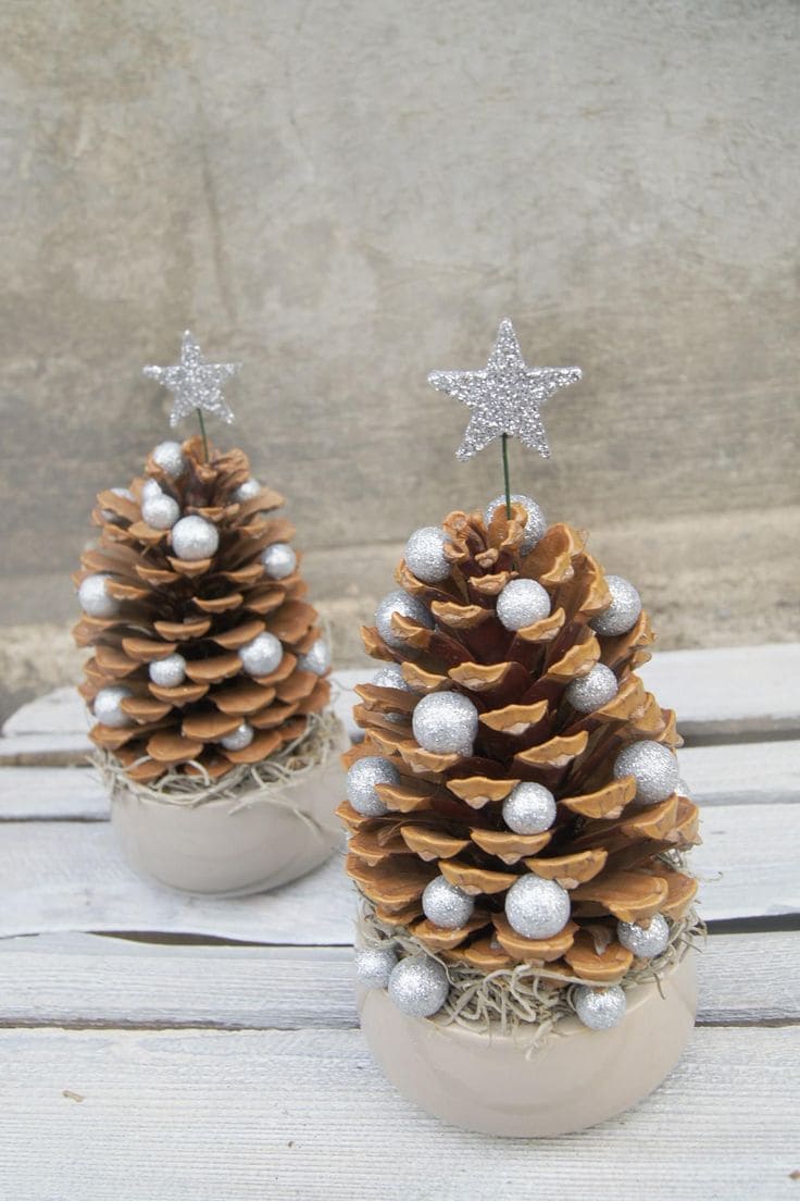 Glittery Pinecone Mini Christmas Trees