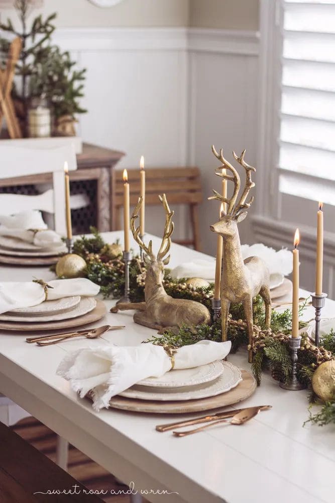 Golden Reindeer Christmas Table Elegance