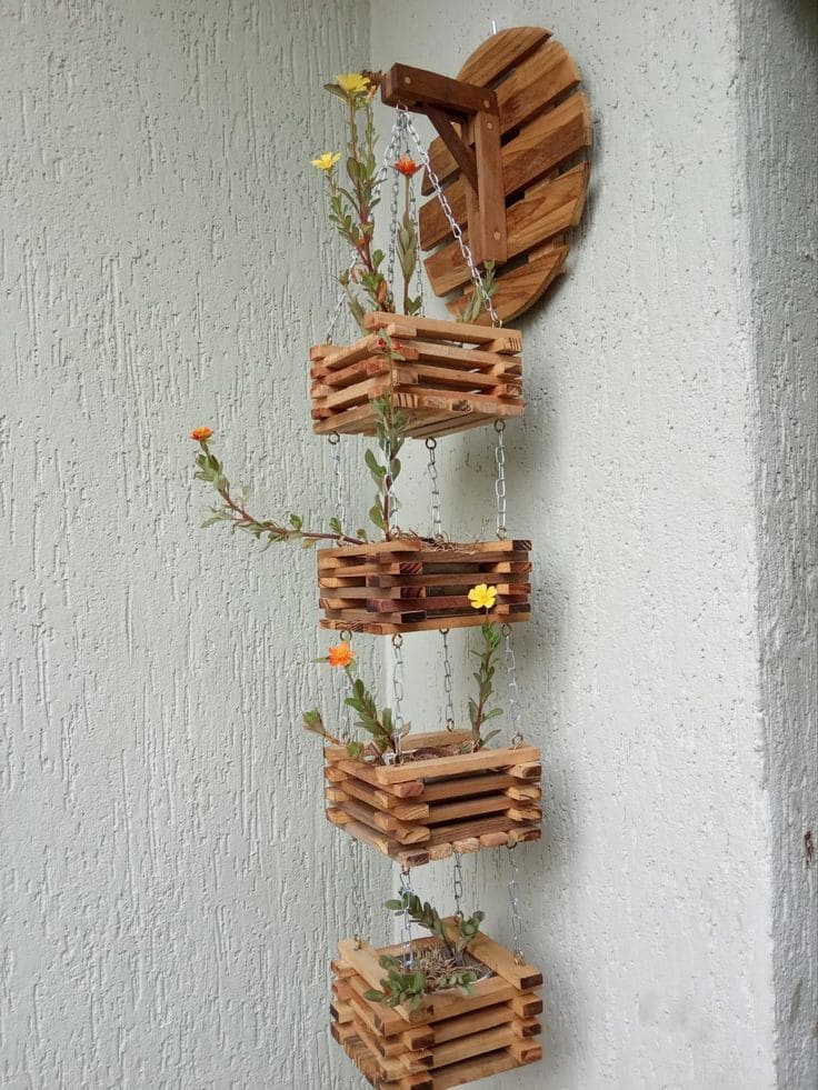 Hanging Wooden Planter Shelves