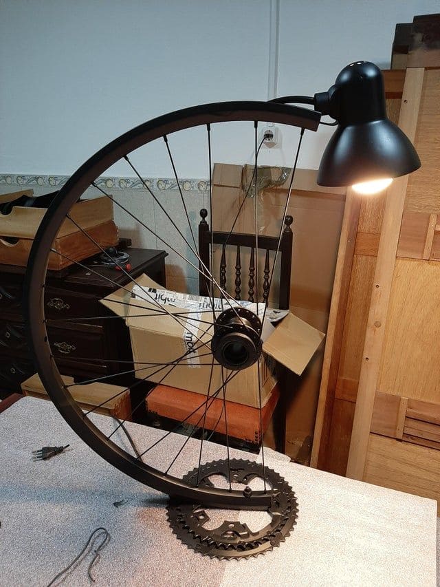 Industrial Bicycle Wheel Table Lamp Creation