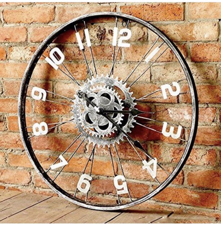 Industrial Gear-Themed Bicycle Wheel Clock