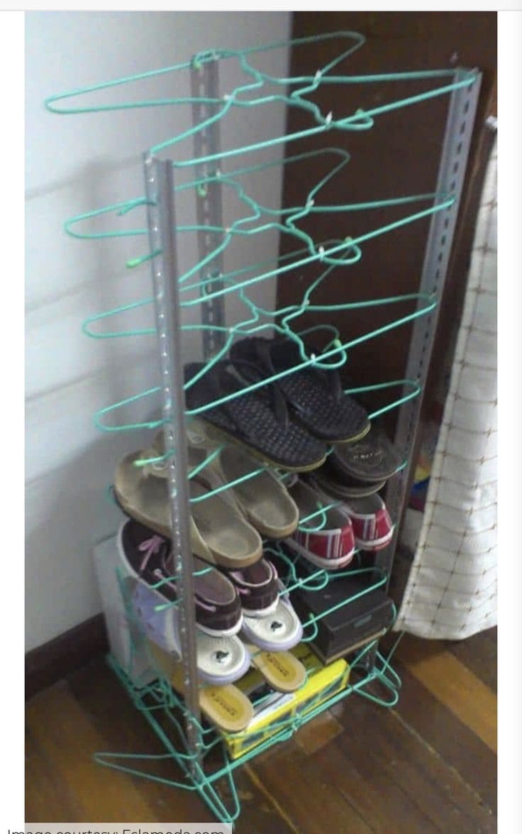 Innovative Wire Hanger Shoe Rack