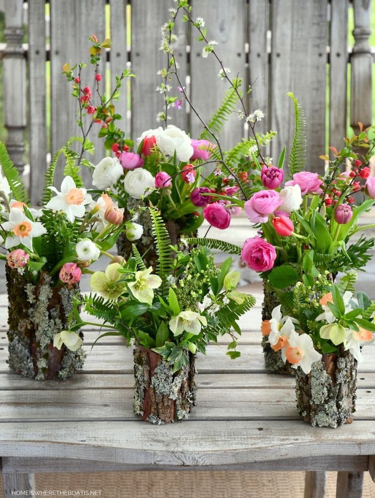 Inspired Rustic Bark Flower Arrangements