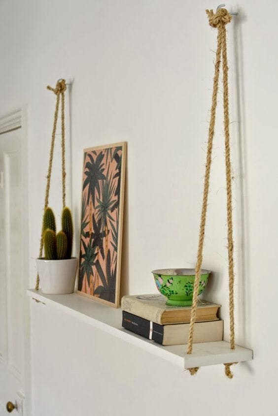 Minimalist Hanging Rope Shelf Display