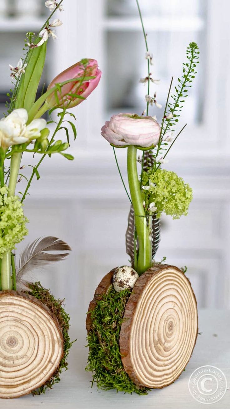 Nature-Inspired Wood Slice Flower Vases