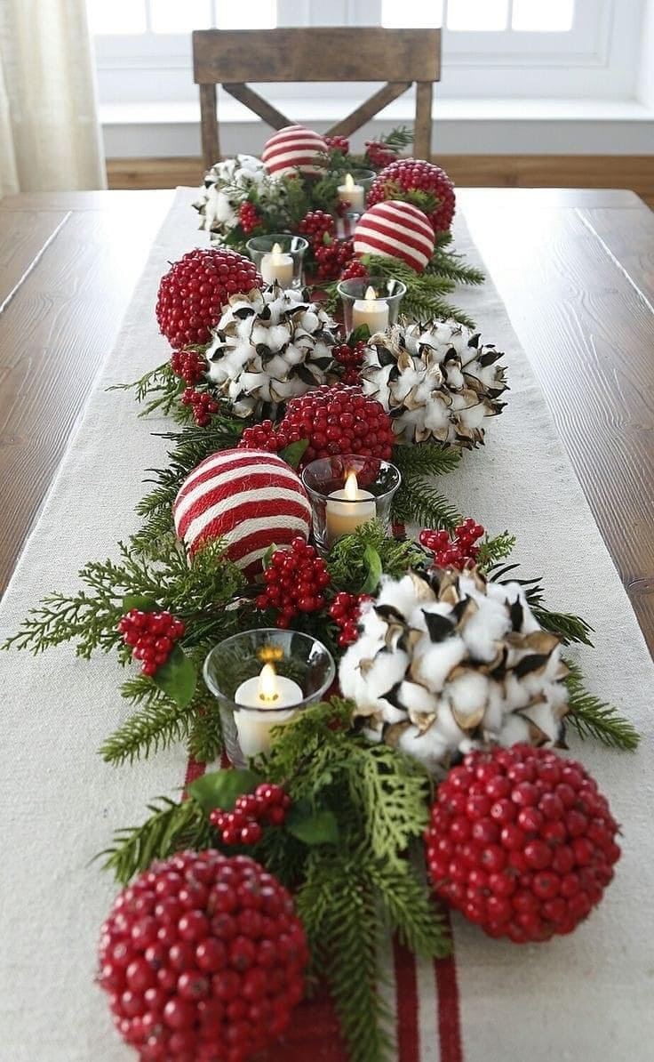 Red Berry and Cotton Festive Table Decor